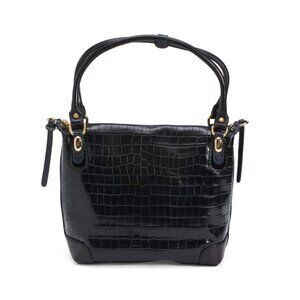 MARINO ORLANDI Black Made In Italy Leather Crocodile Embossed Tote